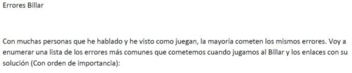 Errores al Jugar Billar